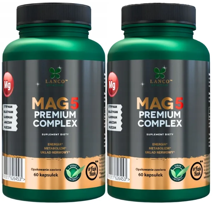 Магний Lanco Nutritions Mag5 Premium Complex, 5 форм магния, 200 мг, 2 упаковки по 60 капсул