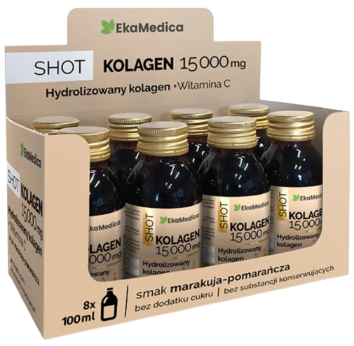 Коллаген EkaMedica Shot 15 000 мг, маракуйя и апельсин, 8 шотов по 100 мл