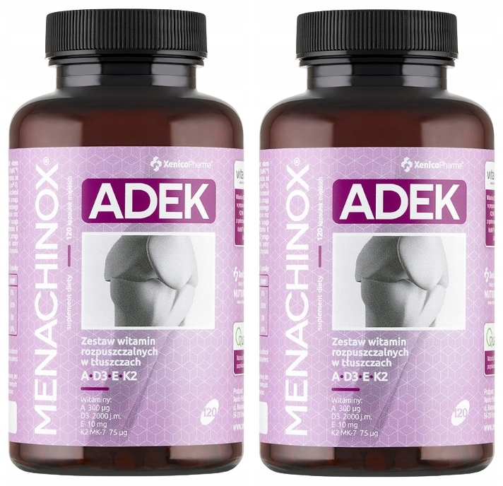 Витамины A, D3, E, K2 Xenico Menachinox ADEK, мягкие капсулы, 2 упаковки по 120 капсул