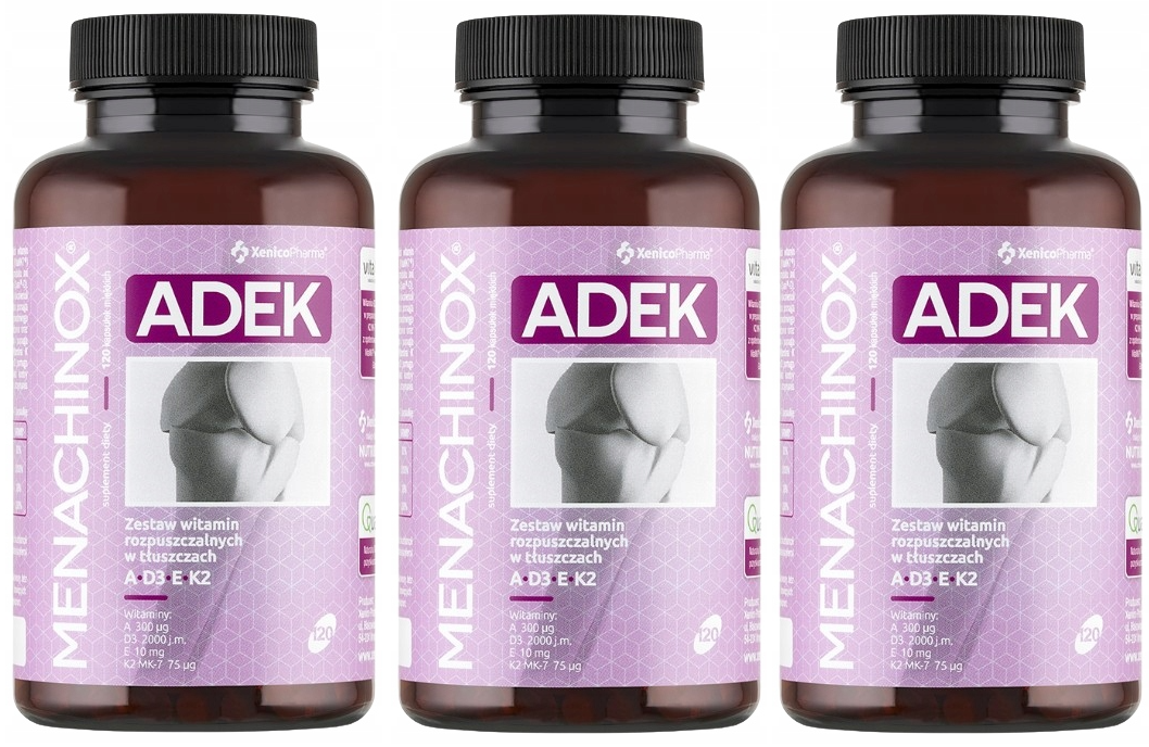 Витамины A, D3, E, K2 Xenico Menachinox ADEK, D3 2000 МЕ, мягкие капсулы, 3 упаковки по 120 капсул