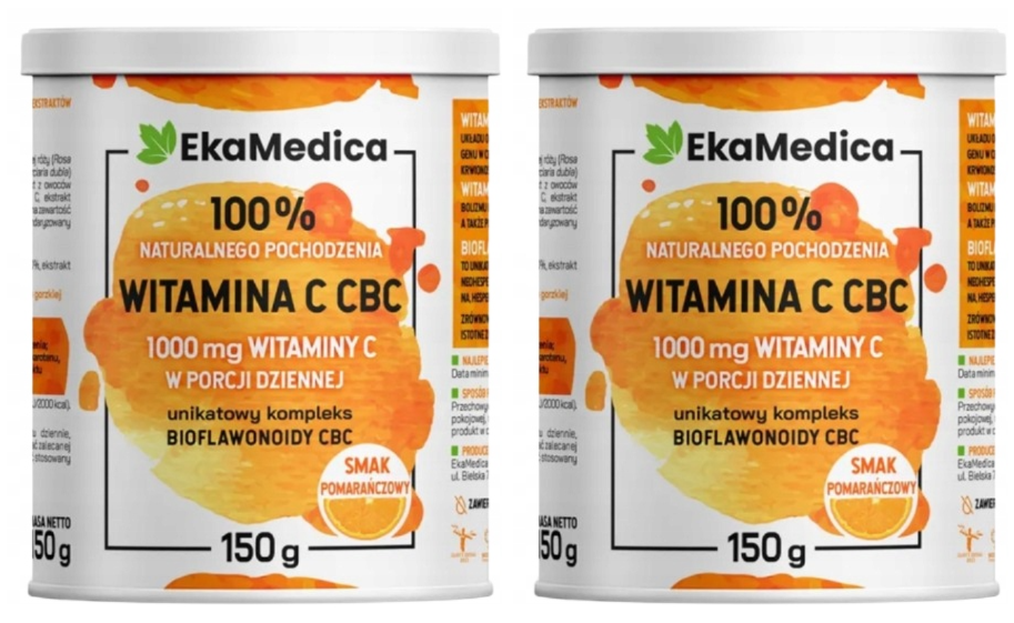 Витамин C EkaMedica Vitamin C CBC, 1000 мг, с биофлавоноидами, апельсин, порошок, набор 2 x 150 г