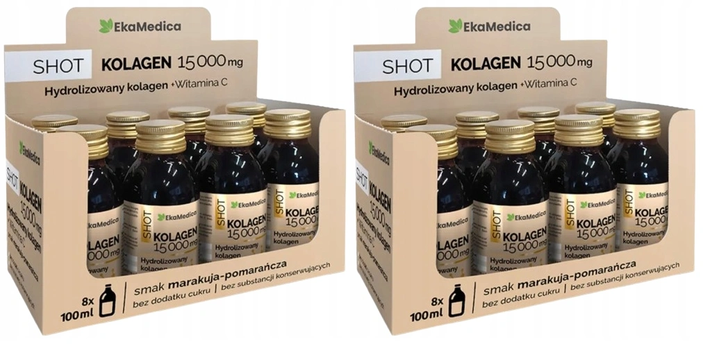 Коллаген EkaMedica Shot Kolagen, 15 000 мг, с витамином C, питьевые шоты, набор 2 x 8 x 100 мл