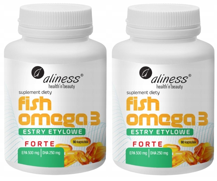 Омега-3 Aliness Fish Omega 3 Forte, EPA 500 мг и DHA 250 мг, этиловые эфиры, 2 упаковки по 90 капсул