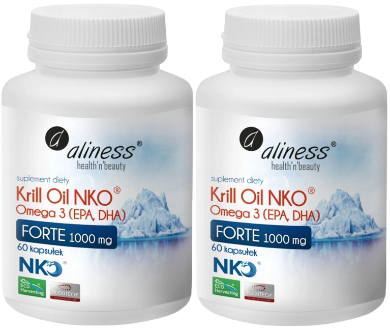Масло криля Aliness Krill Oil NKO Forte, омега-3 с астаксантином, набор 2 упаковки по 60 капсул