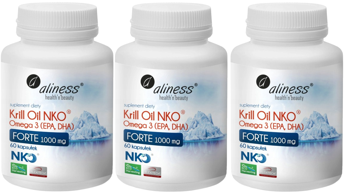 Масло криля Aliness Krill Oil NKO Forte, омега-3 с астаксантином, набор 3 упаковки по 60 капсул