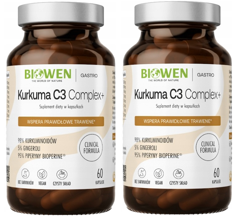 Экстракт куркумы Biowen Kurkuma C3 Complex+, с имбирём и BioPerine, 2 упаковки по 60 капсул