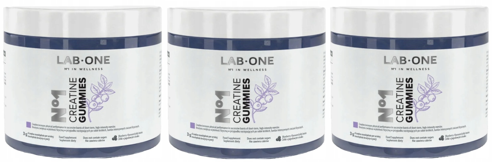Креатин Lab One N1 Creatine Gummies, 3 г на порцию, жевательный мармелад, ягоды, 3 упаковки по 60 шт