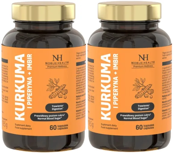 Экстракт куркумы Noble Health с пиперином и имбирём, 60 капсул, 2 упаковки