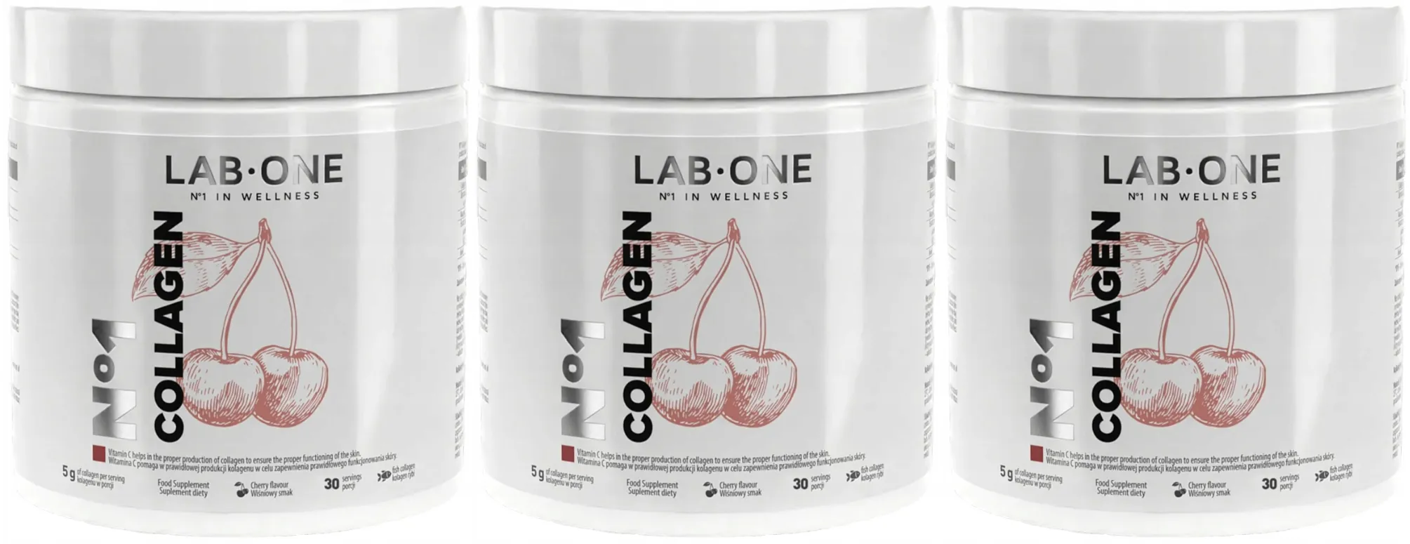 Коллаген рыбий Lab One N1 Collagen, 5 г на порцию, вишня, порошок, 3 упаковки по 198 г