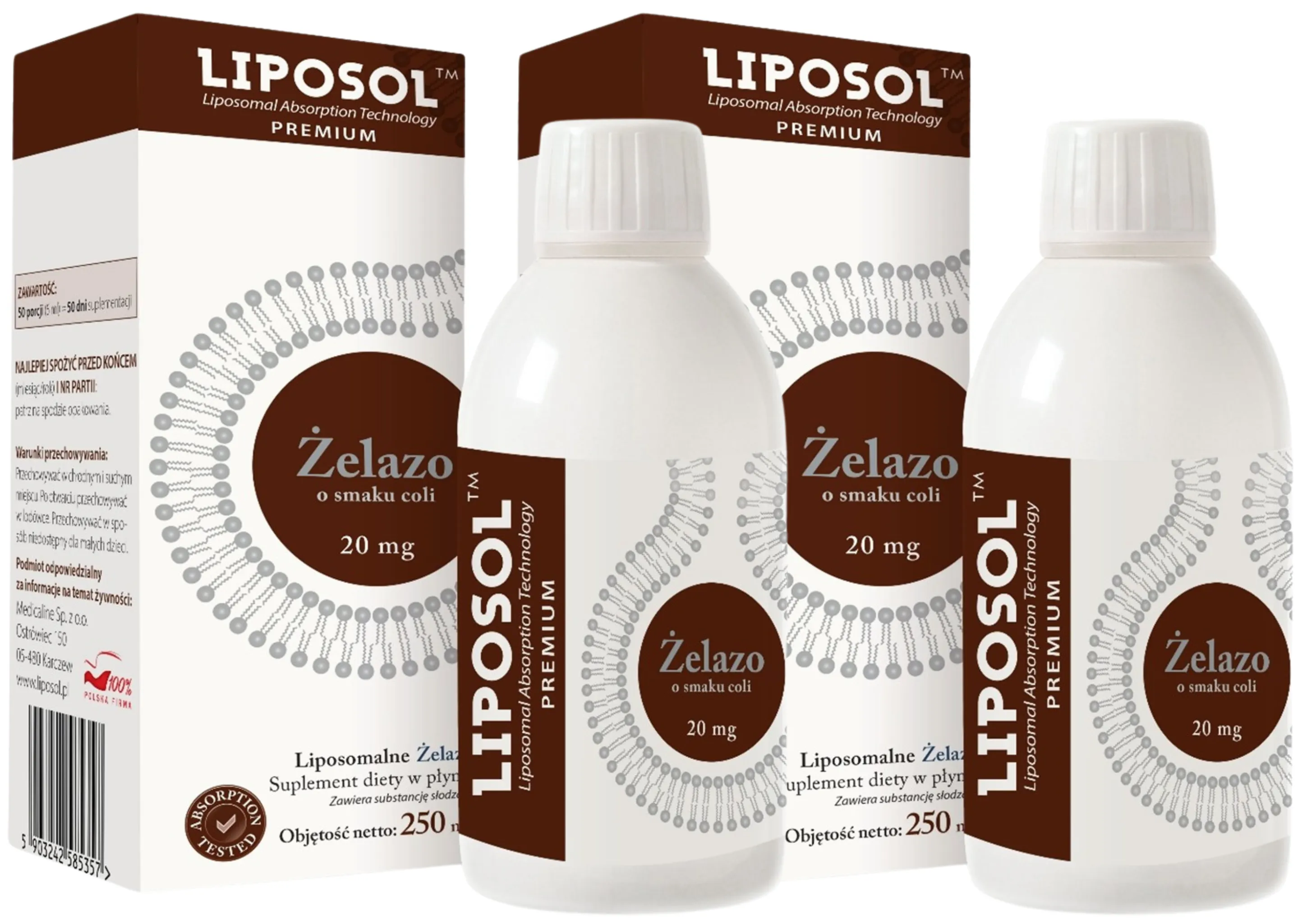 Железо Liposol 20 мг, липосомальное, вкус кола, жидкость, 2 упаковки по 250 мл