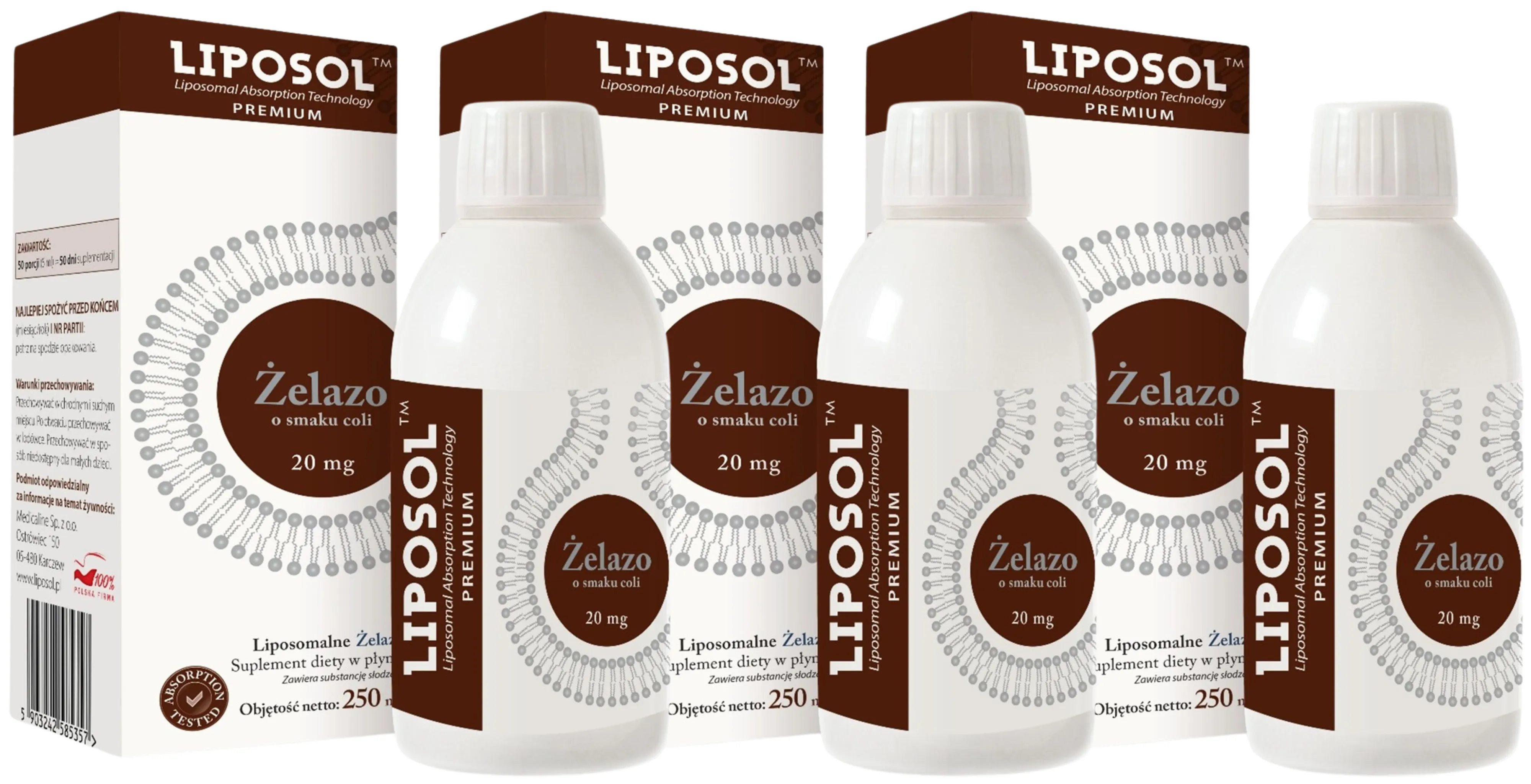 Железо Medicaline Liposol 20 мг, липосомальное, кола, жидкость, 3 флакона по 250 мл
