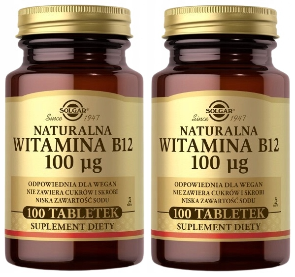 Витамин B12 Solgar Natural Vitamin B12 100 мкг, растительные таблетки, 2 упаковки по 100 шт