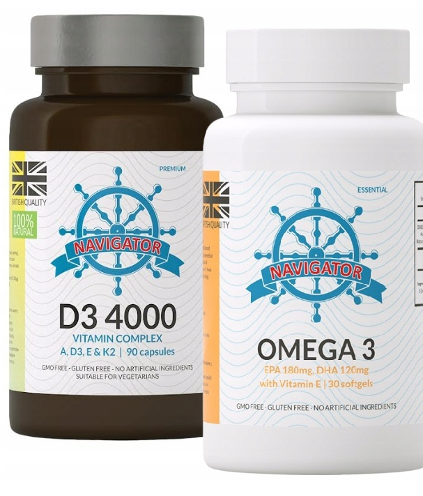 Витамин D3 Navigator D3 4000 Complex, с витаминами A, E и K2, 90 капсул, набор с Омега-3