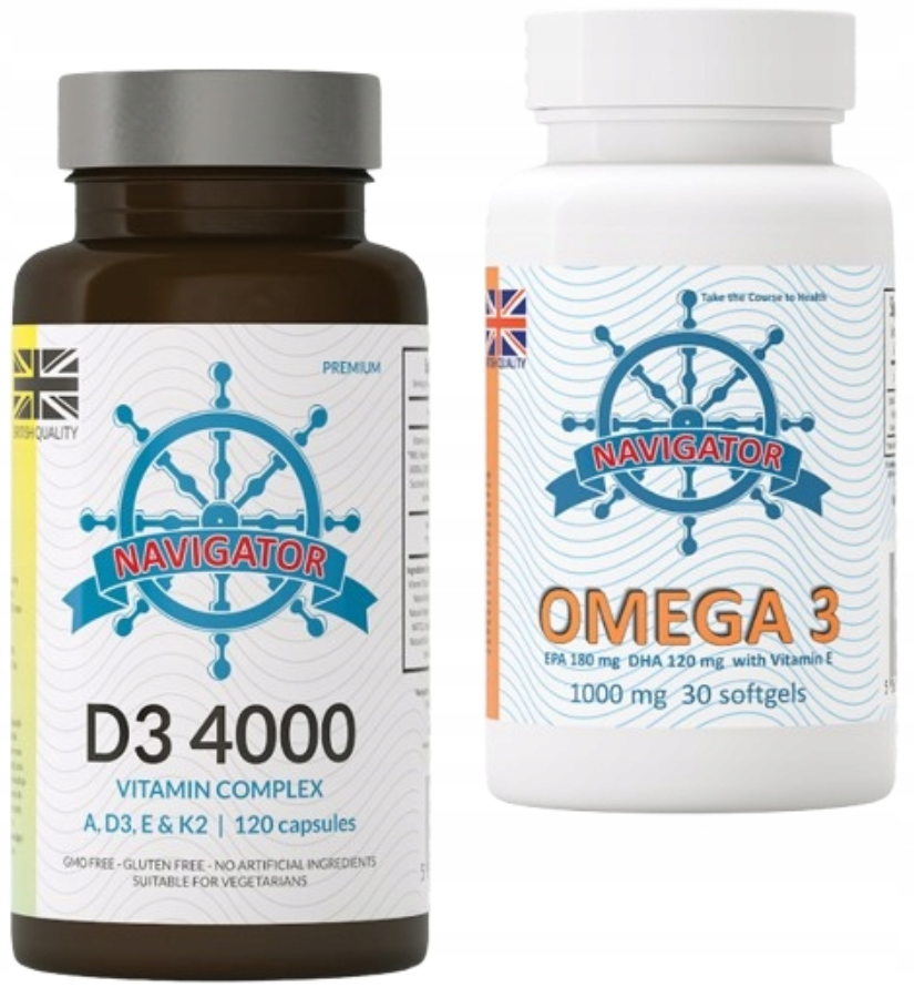 Витамин D3 Navigator D3 4000 Complex, с витаминами A, E и K2, 120 капсул, набор с Омега-3
