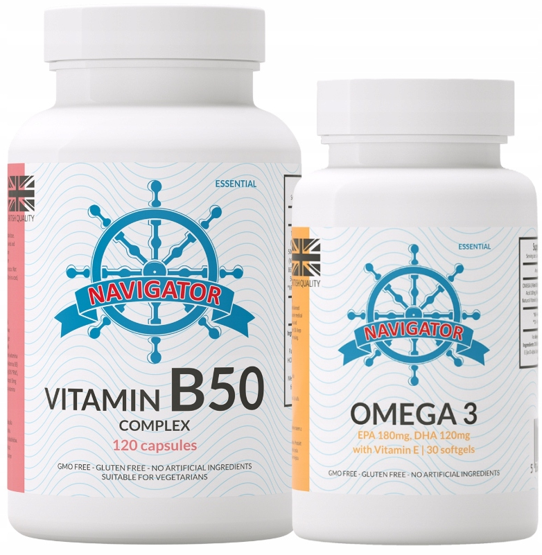 Витамины группы B Navigator B50 Complex Vege, 120 капсул, набор с Омега-3