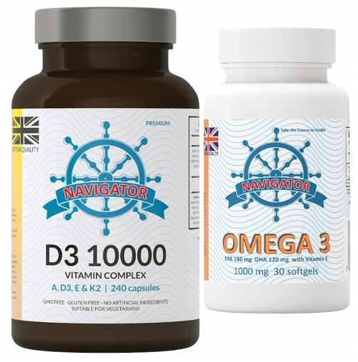 Витамин D3 Navigator D3 10000 Complex, с витаминами A, E и K2, 240 капсул, набор с Омега-3