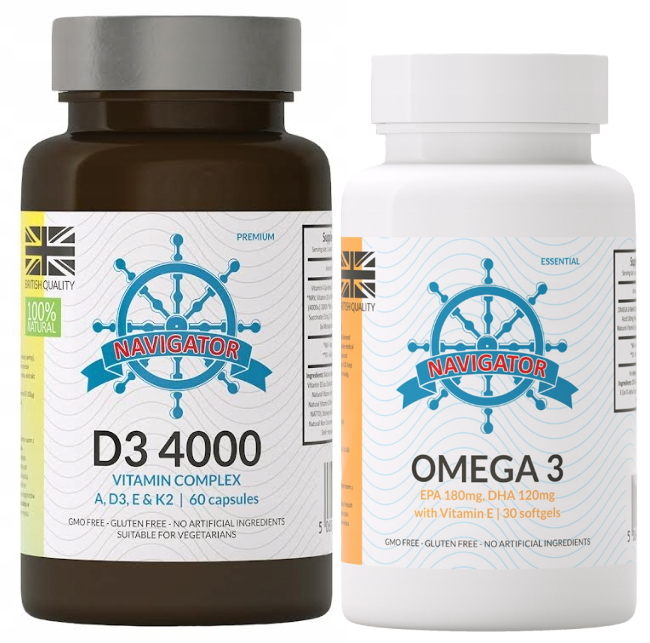 Витамин D3 Navigator D3 4000 Complex, с витаминами A, E и K2, 240 капсул, набор с Омега-3