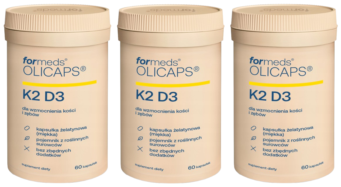 Витамин D3 и K2 ForMeds Olicaps K2D3, 2000 МЕ и MK-7 100 мкг, в масле MCT, 3 упаковки по 60 капсул