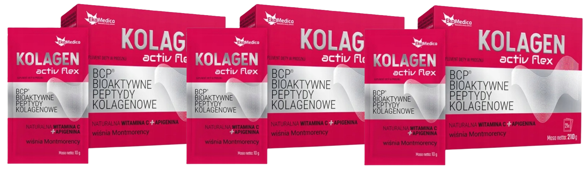 Коллаген EkaMedica Collagen Activ Flex 5000 мг с витамином C, вишня, 3 упаковки по 21 саше