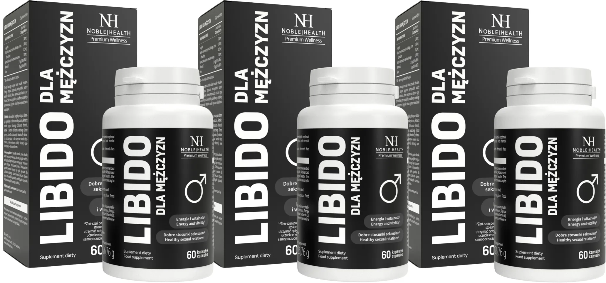 Комплекс для мужчин Noble Health Libido, женьшень и L-аргинин, 60 капсул, 3 упаковки