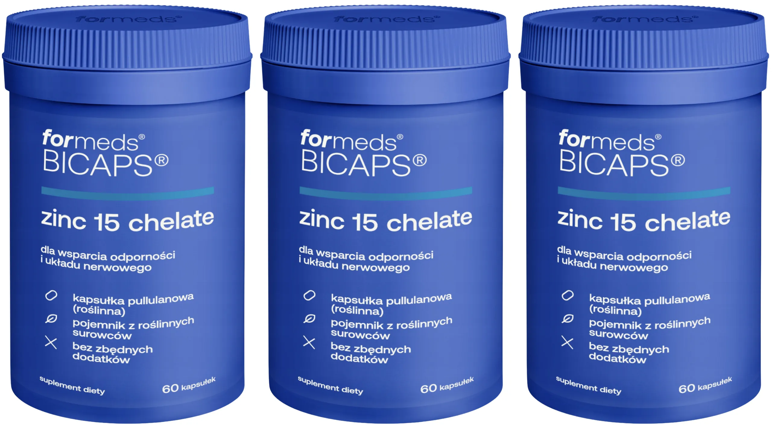 Цинк ForMeds Bicaps Zinc 15 Chelate с медью, диглицинат, 3 упаковки по 60 капсул