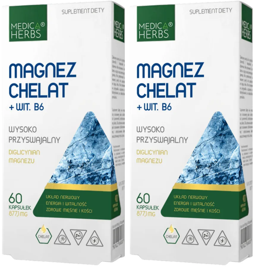 Магний Medica Herbs хелат, с витамином B6, 175 мг, 2 упаковки по 60 капсул