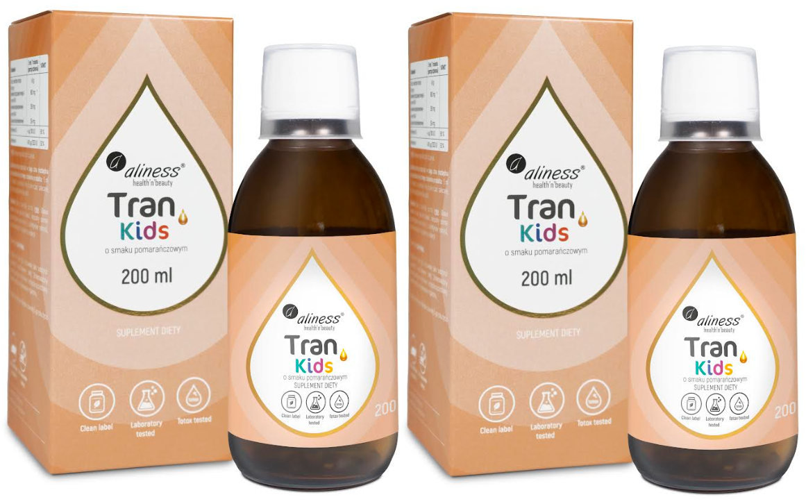 Рыбий жир для детей Aliness Cod Liver Oil Kids, с витамином A, от 3 лет, вкус апельсин, 2 упаковки по 200 мл