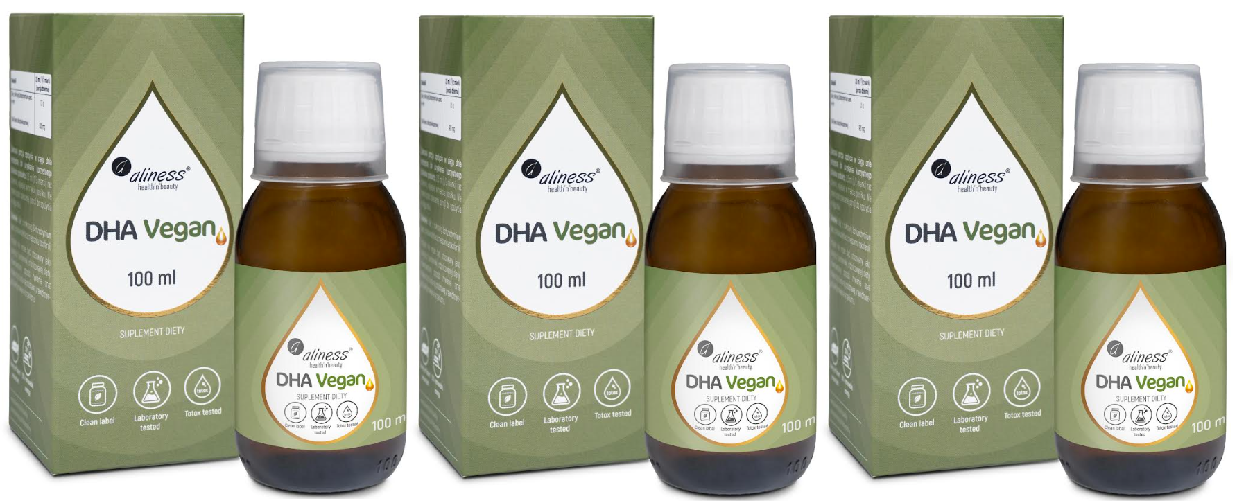 Омега-3 Aliness Vegan Omega 3 DHA, из микроводорослей, жидкость, 3 флакона по 100 мл