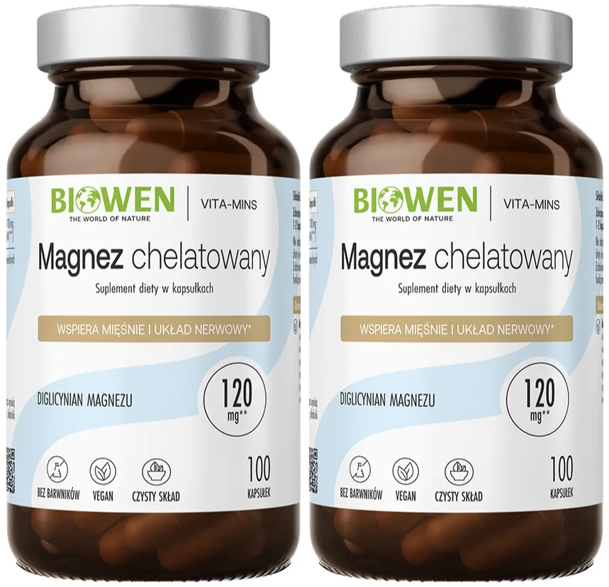 Магний Biowen хелатный, диглицинат магния 850 мг, 2 упаковки по 100 капсул
