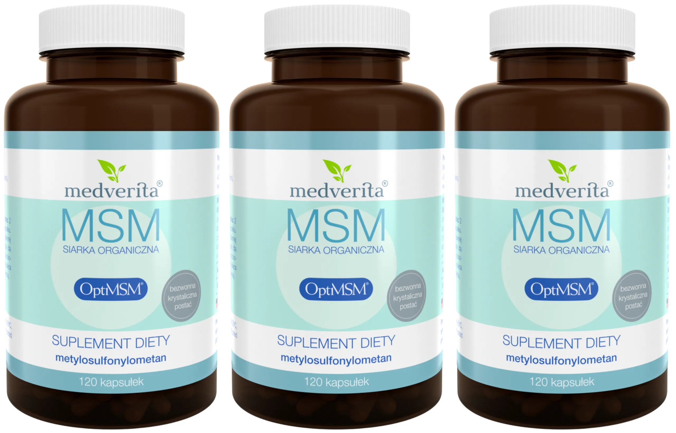 MSM Medverita OptiMSM 500 мг, органическая сера, 3 упаковки по 120 капсул