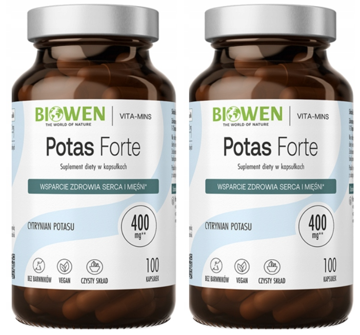 Калий Biowen Forte 400 мг, цитрат калия, 2 упаковки по 100 капсул
