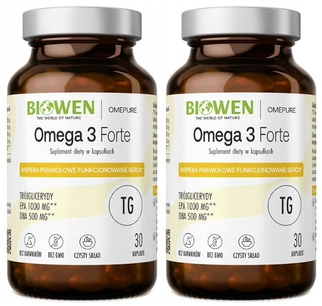 Омега-3 Biowen Omega 3 Forte, EPA 1000 мг и DHA 500 мг, 2 упаковки по 30 капсул
