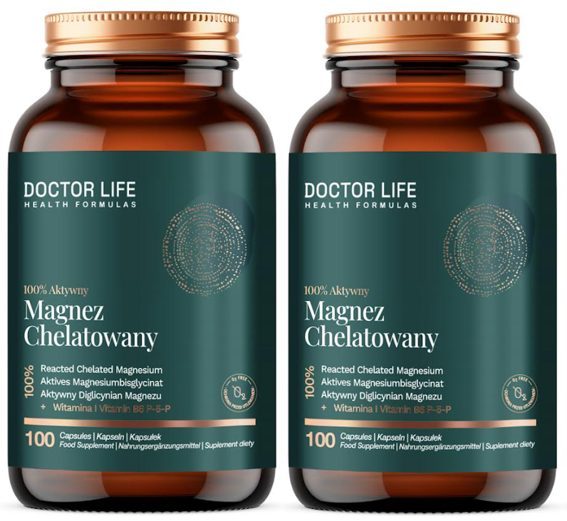 Магний Doctor Life, бисглицинат, с витамином B6 P-5-P, набор 2 упаковки по 100 капсул