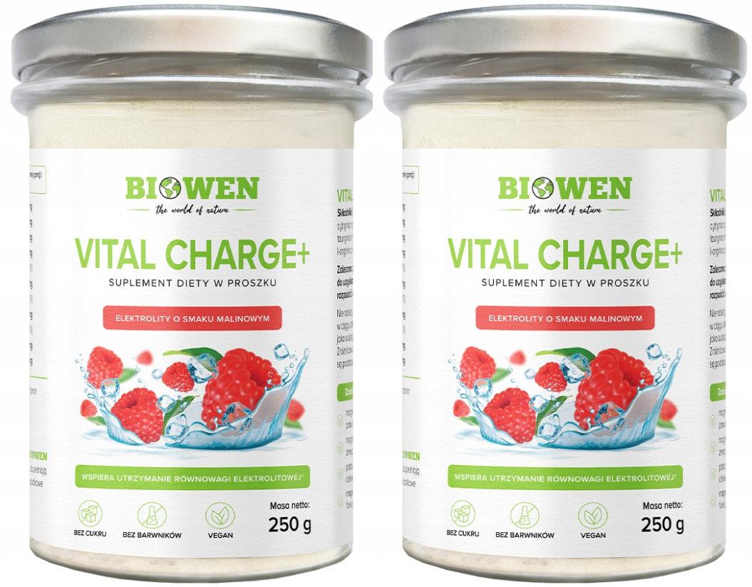 Электролиты Biowen Vital Charge+, с креатином и D-рибозой, вкус малина, порошок, 2 упаковки по 250 г