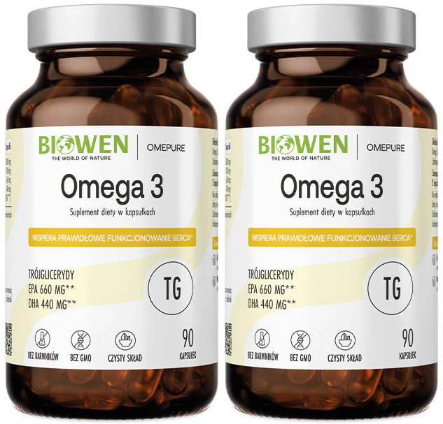 Омега-3 Biowen Omega 3, EPA 660 мг и DHA 440 мг, 2 упаковки по 90 капсул