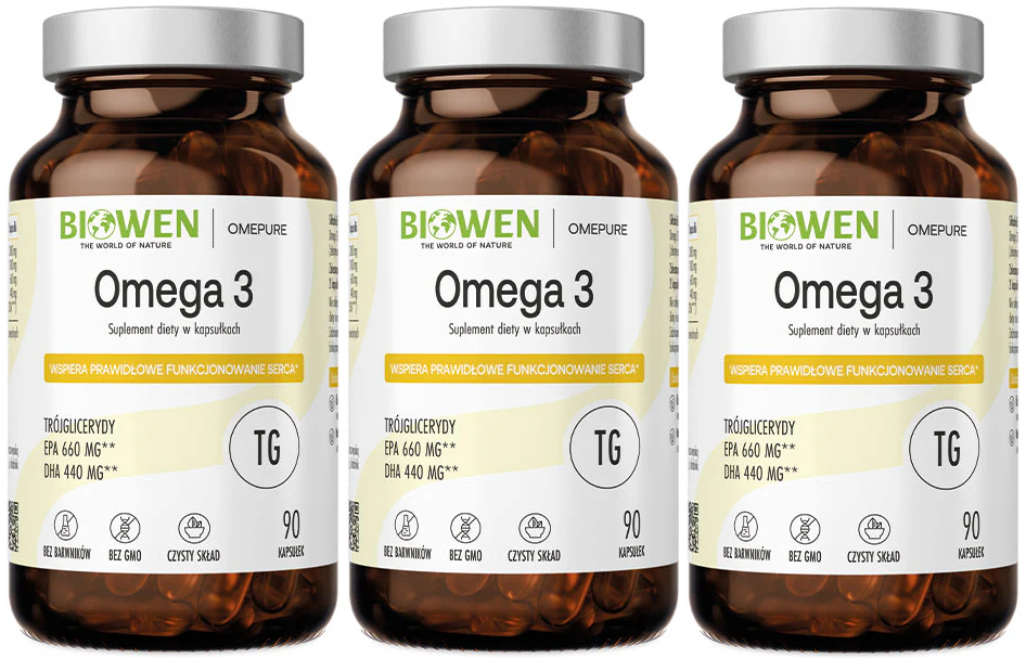 Омега-3 Biowen Omega 3, EPA 660 мг и DHA 440 мг, 3 упаковки по 90 капсул