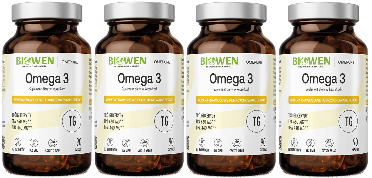 Омега-3 Biowen Omega 3, EPA 660 мг и DHA 440 мг, 4 упаковки по 90 капсул