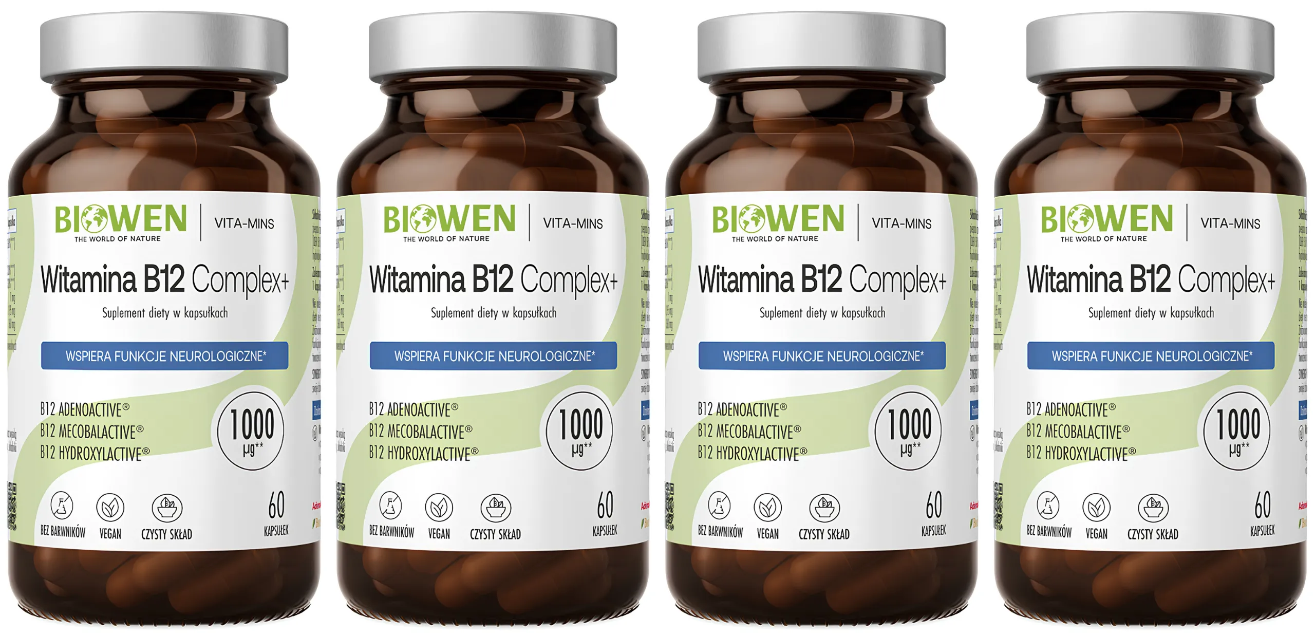 Витамин B12 Biowen B12 Complex+, три формы кобаламина, 4 упаковки по 60 капсул