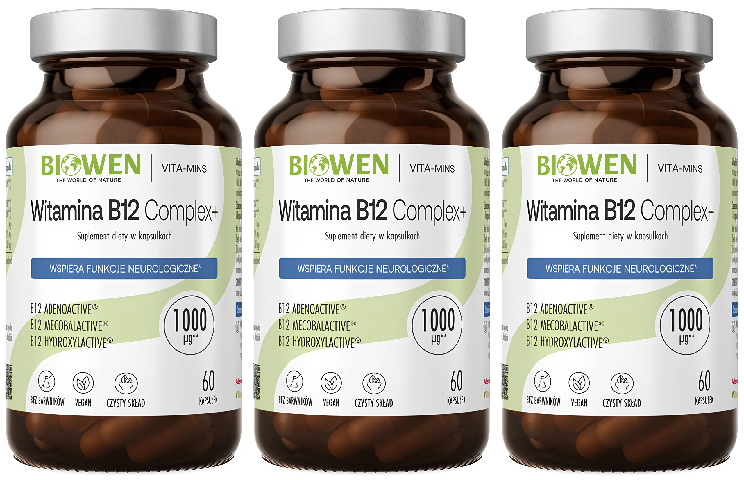 Витамин B12 Biowen B12 Complex+, три формы кобаламина, 3 упаковки по 60 капсул