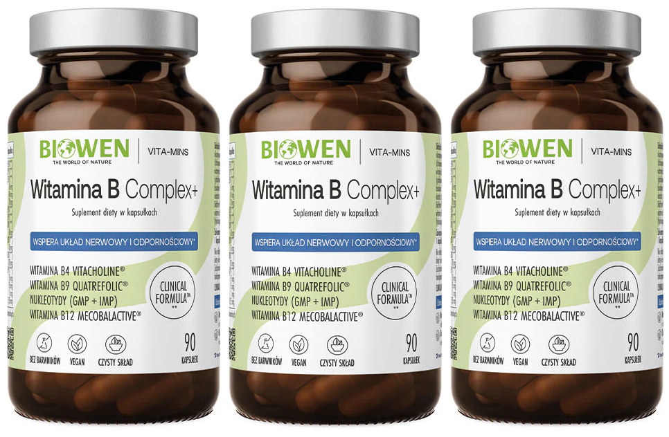 Витамины группы B Biowen B Complex+, с холином и инозитолом, 3 упаковки по 90 капсул