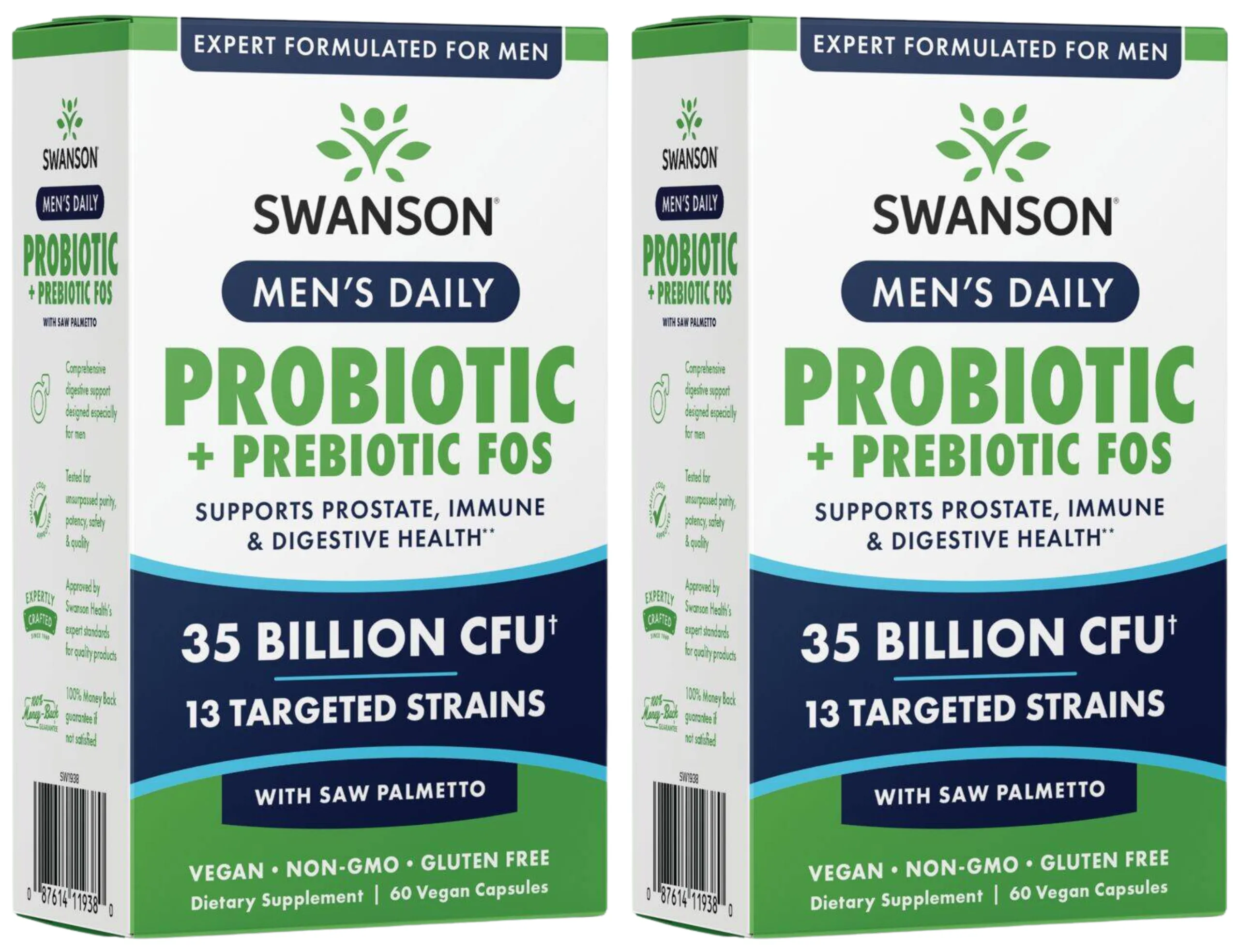 Пробиотик для мужчин Swanson Men's Daily Probiotic + Prebiotic FOS, 13 штаммов, 2 упаковки по 60 капсул