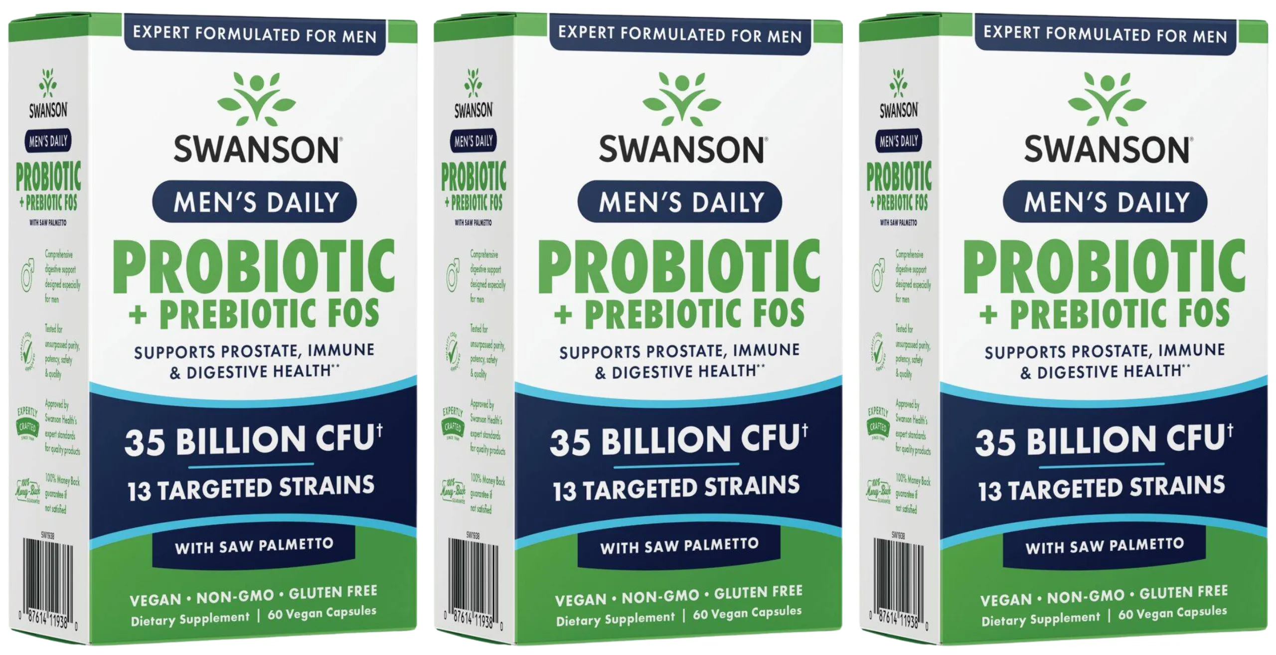 Пробиотик для мужчин Swanson Men's Daily Probiotic + Prebiotic FOS, 13 штаммов, 3 упаковки по 60 капсул