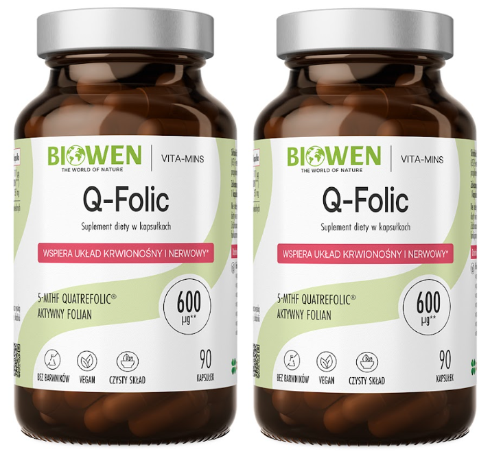 Фолиевая кислота Biowen Q-folic, метилфолат 5-MTHF 600 мкг, 2 упаковки по 90 капсул