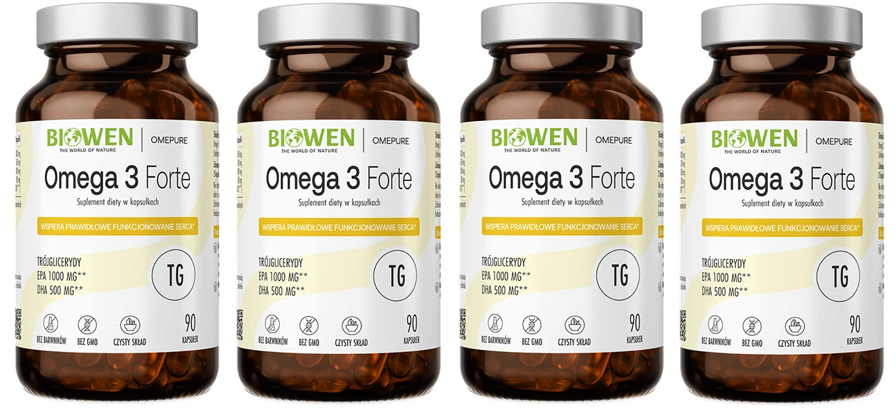 Омега-3 Biowen Omega 3 Forte, EPA 1000 мг и DHA 500 мг, 4 упаковки по 90 капсул