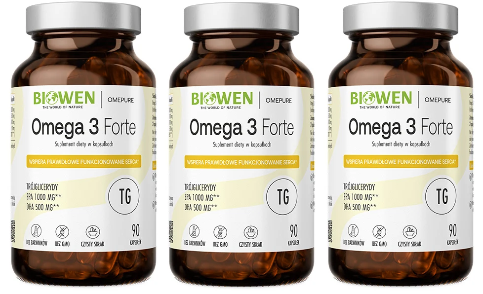Омега-3 Biowen Omega 3 Forte, EPA 1000 мг и DHA 500 мг, 3 упаковки по 90 капсул