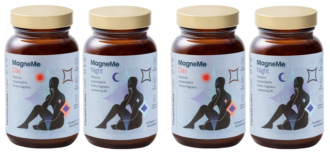 Магний для мужчин Health Labs Care MagneMe Men Day и Night, с витамином B6, 2 набора по 2 x 60 капсул