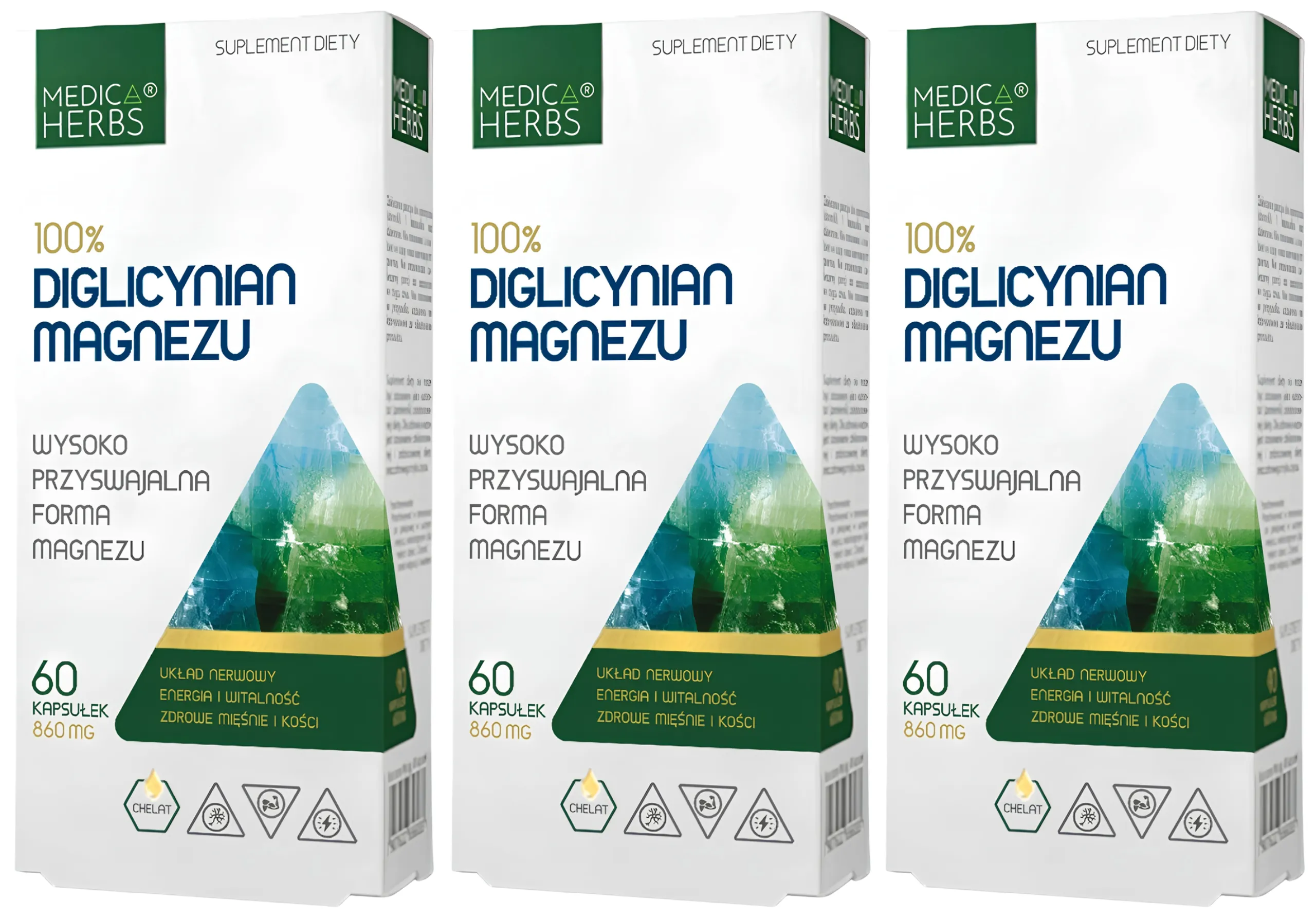 Магний Medica Herbs 100% диглицинат магния, 3 упаковки по 60 капсул
