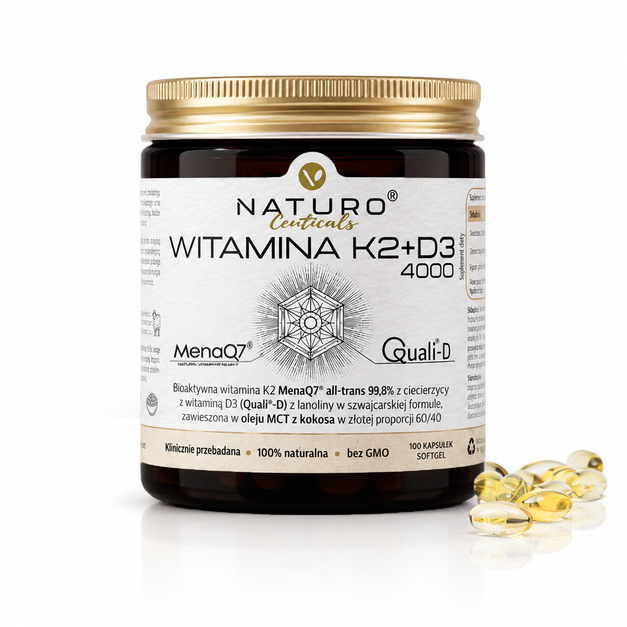 Витамины K2 и D3 Virentia Naturoceuticals, MenaQ7 и D3 4000 МЕ, в масле MCT, 100 капсул