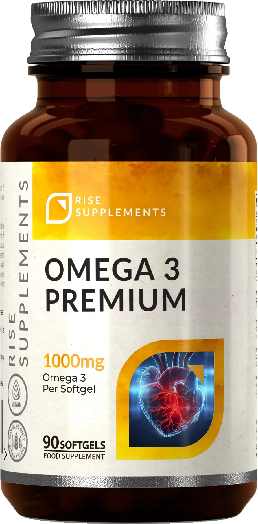 Омега-3 Rise Supplements Premium 1000 мг с витаминами D3 и K2, 90 капсул
