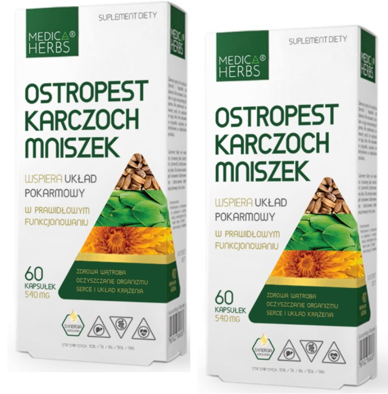 Расторопша, артишок и одуванчик Medica Herbs, для печени и пищеварения, 2 упаковки по 60 капсул